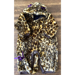 Plush Leopard Cheetah Baby Costume 0‑6M Hoodie Purple Bows Spenser Imports EUC